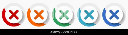 Cancel, cross vector icon set, flat icons for logo design, webdesign and mobile applications, colorful round buttons Stock Vector