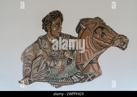 Polatlı, Ankara, Turkey - December 24 2023: Alexander the Great mosaic on the outer wall of the Gordion museum Stock Photo