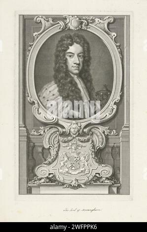 Portrait of Daniel Finch, 2nd count of Nottingham, Jacob Houbraken, After Gottfried Kneller, 1741 - 1743 print  Amsterdam paper etching / engraving / pen Stock Photo