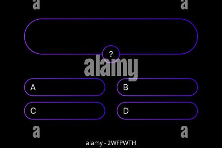 Quiz questions game template. Multiple choice test. Used in answer shows on TV and social media. Vector gradient design on black background. Stock Vector