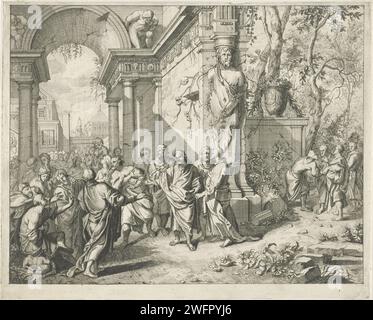 Genezing of two Blinden, Andreas van der Myn (possibly), after Richard van Orley (ii), after Jan van Orley, 1724 - 1777 print Christ in the middle of his students for the city gate of Jericho. On the left two blind attract the attention of Christ; One of them points on his eyes. On the right four students in conversation. print maker: Londonafter print by: Brusselsafter design by: Brussels paper etching / engraving healing of two blind men, or one (Bartimaeus), sitting near Jericho (Matthew 20:29-34; Mark 10:46-52; Luke 18:35-43) Stock Photo