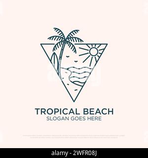 Summer palm tree logo line art simple vector minimalist illustration template icon graphic design Stock Vector