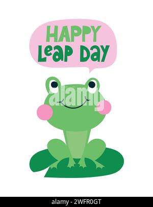 Happy leap day - leap year 29 February calendar page with cute frog. Background Leap day leap year 29 February calendar and froggy illustration vector Stock Vector