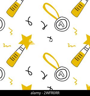 doodle background with prize and medal of first place. Vector illustration of winner concept background. Can used for wrapping paper, greeting card.  Stock Vector