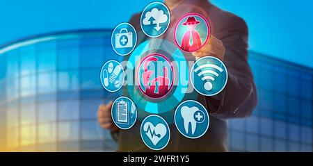 Unrecognizable male cybersecurity manager spotting a hacking attack on health care data. IT and healthcare concept for a confidentiality breach via cy Stock Photo