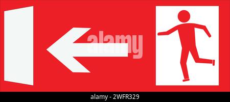 Emergency exit sign on red background Stock Vector