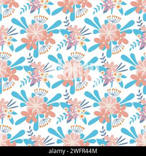 Spring rustic floral seamless pattern. Cute tiny flowers and grass background. Botanical folk print for textile, packaging,paper, wallpaper and design Stock Vector