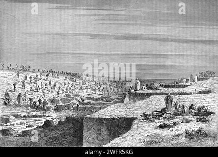 Construction of the Suez Canal Egypt. Vintage or Historic Engraving or Illustration 1863 Stock Photo