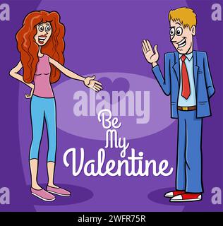 Valentines Day greeting card design with funny cartoon young couple Stock Vector