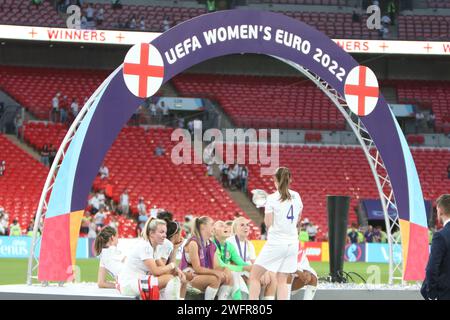 Keira Walsh holds trophy UEFA Women's Euro Final 2022 England v Germany at Wembley Stadium, London 31 July 2022 Stock Photo