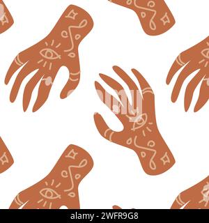 Boho pattern with mystic hand with sacral symbols. Vector illustration isolated.  Stock Vector