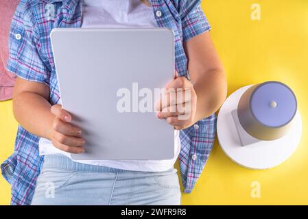 Li-Fi fast internet wireless connection concept, new lightening device, LED lamps energy-efficient data transmission communication technology. Unrecog Stock Photo