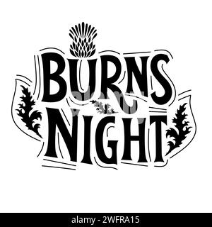 Burns night supper card with thistle on white background. Menu with lettering for restaurant, party... Stock Vector