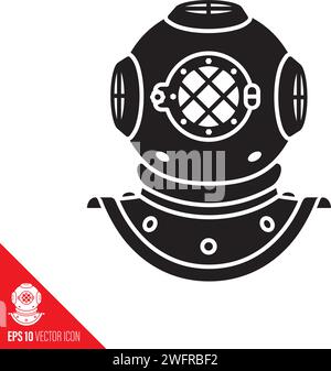 Vintage diver's helmet vector glyph icon for Cousteau Day on June 11 Stock Vector
