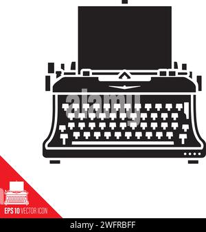 Retro typwriter vector glyph icon for Typewriting Day, June 23 Stock Vector