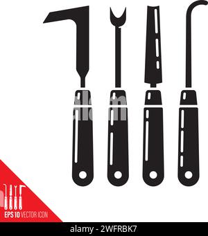 Weeding tools assortment vector glyph icon Stock Vector