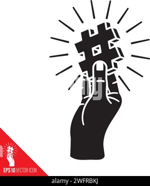 Human hand holding hashtag sign vector glyph icon for Social Media Day on June 30 Stock Vector