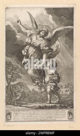 Guardian Angel takes a child at hand, Guillaume Chasteau, After Pietro da Cortona, 1645 - 1683 print   paper etching / engraving guardian angel Stock Photo