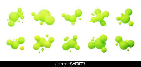 Acid green 3D morphing balls. Liquid blobs like lava lamp. Fluid 3D metaballs. Colorful vector illustration for cards, posters, advertising, flyers. I Stock Vector