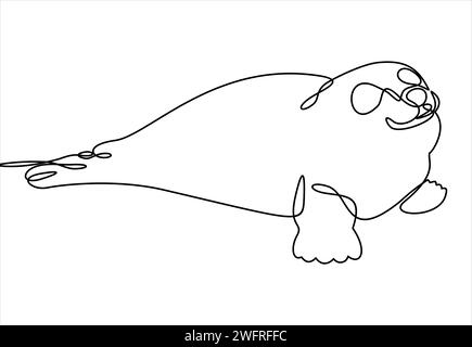 fur seal cute line logotype, icon, sea logo, illustration-continuous line drawing Stock Vector