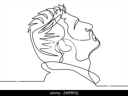 Continuous one line drawing of man portrait. Hairstyle. Fashionable men's style. Stock Vector