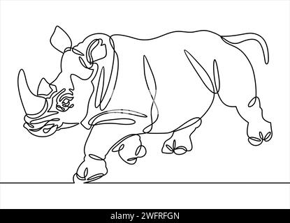 Continuous line drawing of rhino. Stock Vector