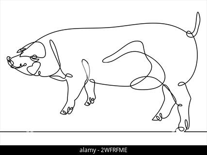 Pig. Continuous drawing with one line. Vector. Stock Vector