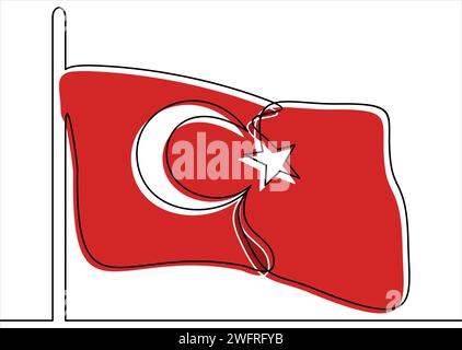 Turkish flag. Continuous black line. Stock Vector