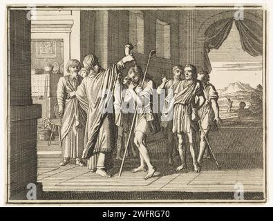 David by Samuel anointed King, Caspar Luyken, 1712 print  Amsterdam paper etching Samuel anointing David in the presence of his father Jesse and his brothers Stock Photo