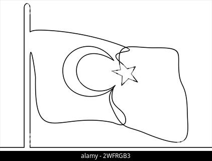 Turkish flag. Continuous black line. Stock Vector