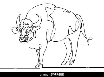 Continuous one line drawing style. Bull cow icon. Vector illustration. Stock Vector