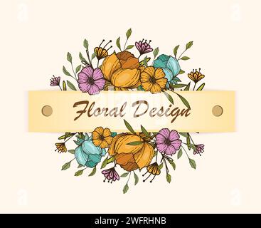 floral frame bouquets of golden flowers and leaves. Botanic decoration illustration for wedding card Stock Vector