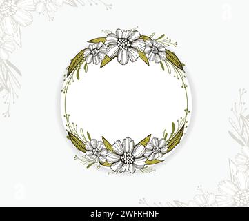 Round floral frame with flowers and leaves. wreath arrangement vector illustration Stock Vector
