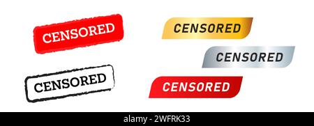 censored stamp label sticker red black gold and silver sign secret privacy information Stock Vector