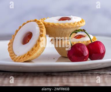 Bakewell Tarts and Cherries Stock Photo