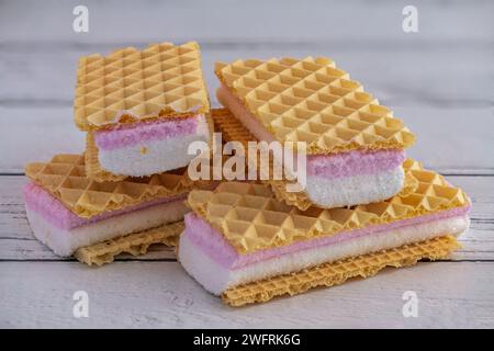 Pink and White Wafer Biscuit Stock Photo