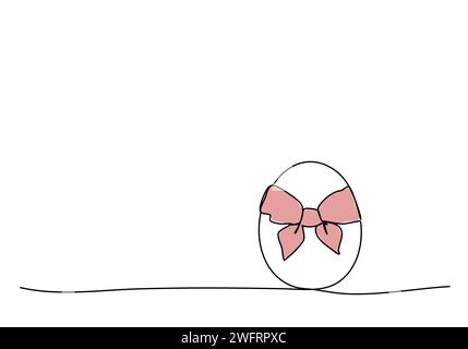 Egg with a bow, one line drawing vector illustration for Easter. Stock Vector