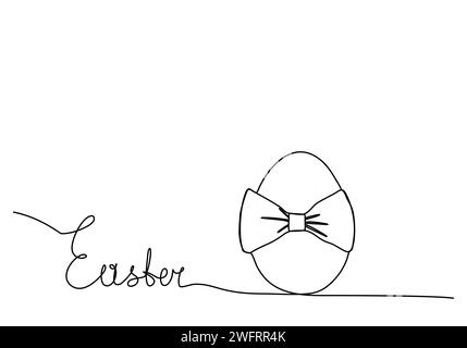 Egg with a bow, one line drawing vector illustration for Easter. Stock Vector