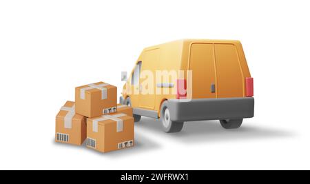 3D Delivery Van full of Cardboard Boxes Stock Vector