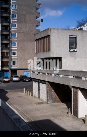 Wolvercote Road maisonette,part of the brutalist Lesnes Estate in Thamesmead SE2 built in 1967 and due to be demolished and redeveloped. Stock Photo