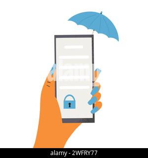Online mobile signing confidentiality contract. NDA remote concept. Exchange of documents with technology platform. Non disclosure agreement. Hand wit Stock Vector