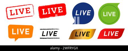 live stamp speech bubble button label sticker sign streaming video media broadcasting Stock Vector