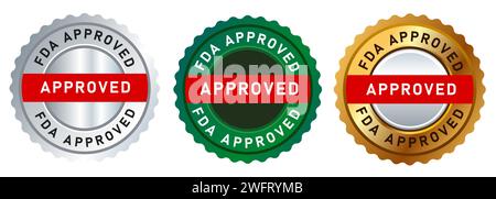 FDA approved gold green and silver seal label sticker guarantee qualified safe healthy product Stock Vector