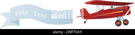 Airplane with poster .Flying airplane on a white background.Vector illustration Stock Vector