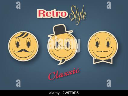 Smiley set. Retro faces.Vector illustration. Stock Vector