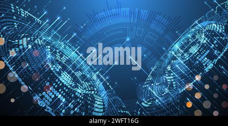 Big Data. Abstract digital futuristic wireframe vector illustration on technology background. Data mining and management concept. Hand drawn art. Stock Vector