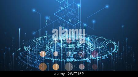 Big Data. Abstract digital futuristic wireframe vector illustration on technology background. Data mining and management concept. Hand drawn art. Stock Vector