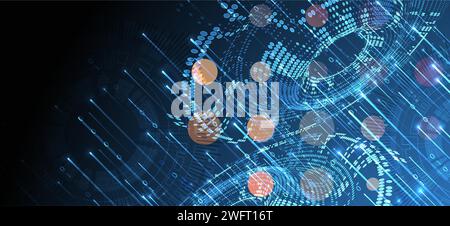 Big Data. Abstract digital futuristic wireframe vector illustration on technology background. Data mining and management concept. Hand drawn art. Stock Vector