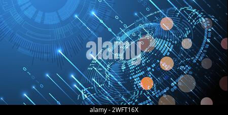 Big Data. Abstract digital futuristic wireframe vector illustration on technology background. Data mining and management concept. Hand drawn art. Stock Vector