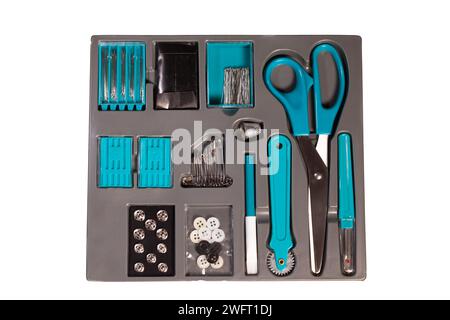 sewing equipment set isolated on white background Stock Photo